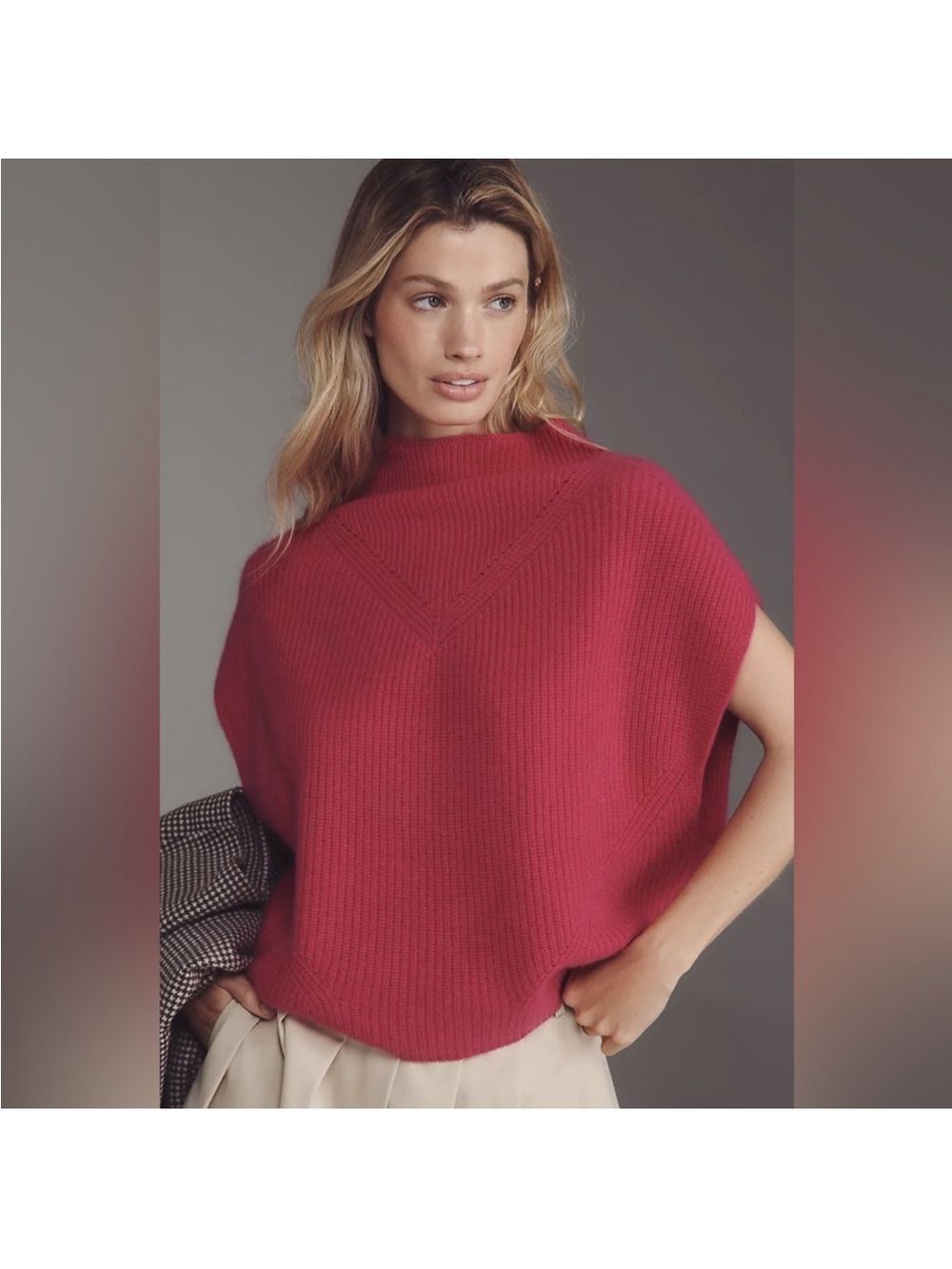 Anthropologie 100% Cashmere Enza Vest Pumpkin Orange Ribbed Oversized Luxe
